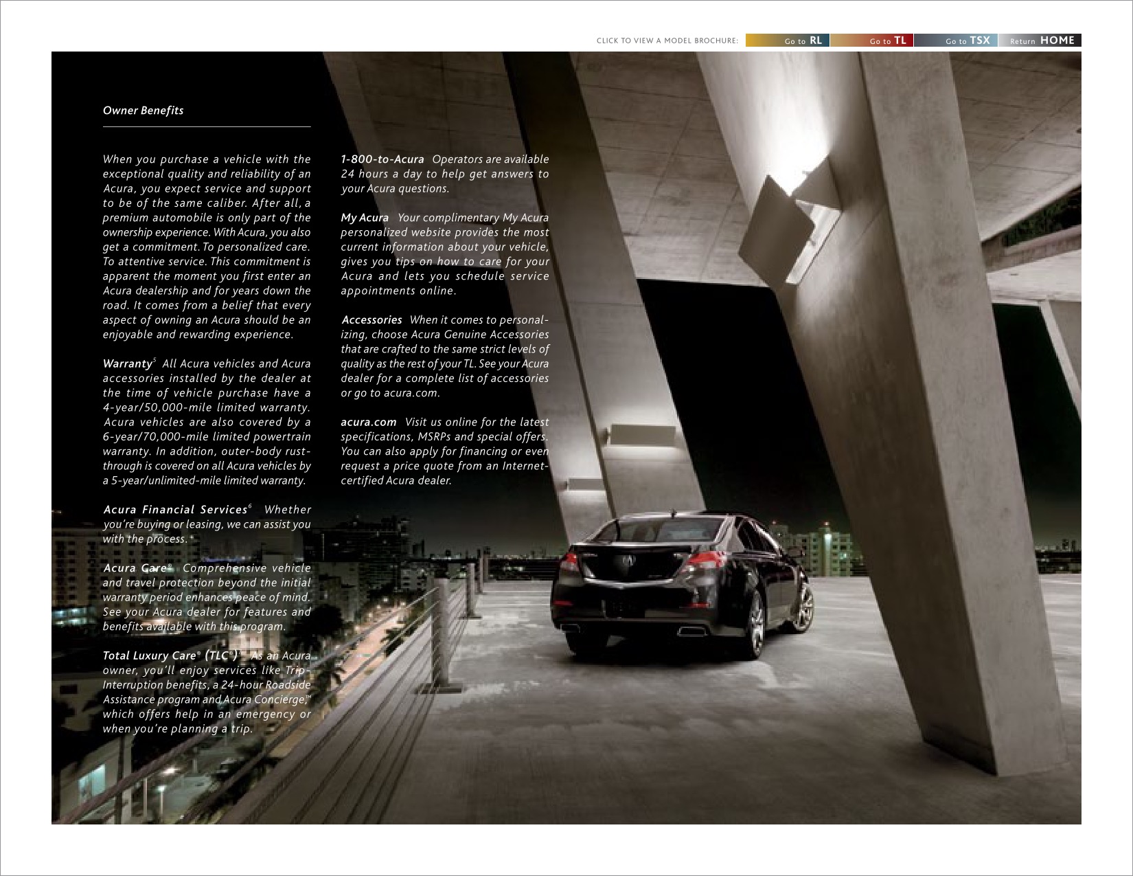 2012 Acura RL TL TSX Brochure Page 38